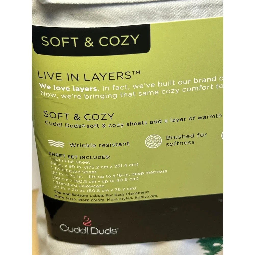 Cuddl Duds Twin Sheet Set Forest Barn Green Trees Red House Soft Cozy 3PC NEW